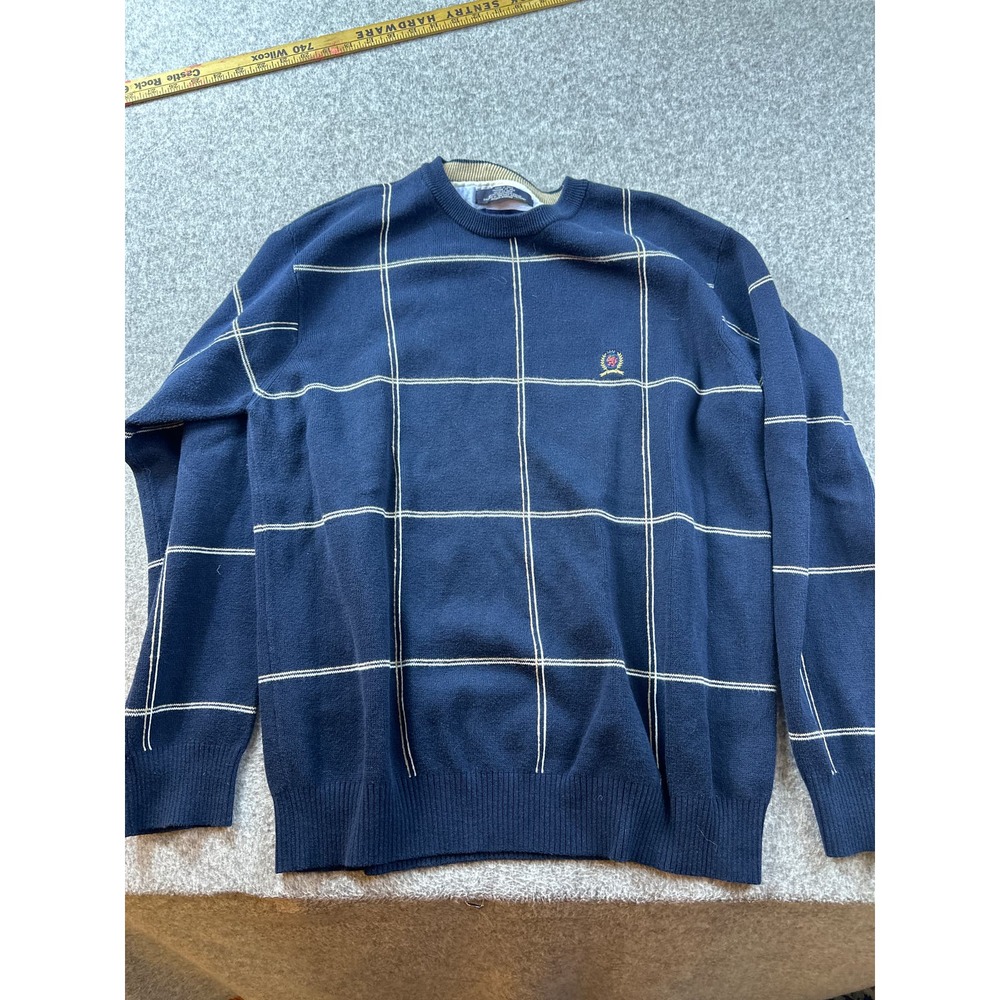 Men’s Tommy Hilfiger  XLARGE 100% Cotton Pullover Sweater Blue Geometric
